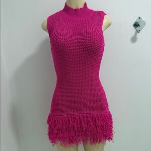 Elegant Pink Crochet Sleeveless Dress